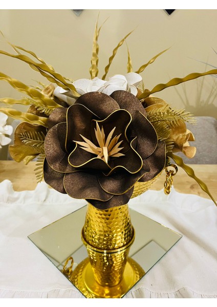 Ayaklı Küpeli Gold Vazo Aranjman(AYNA DAHİL DEĞİLDİR.) fiyatları