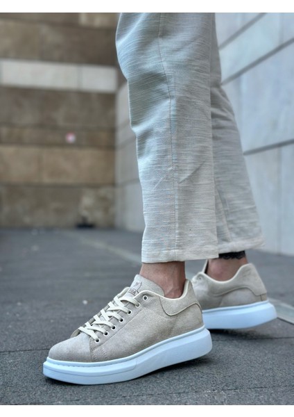 ET0547 Kalın Yüksek Taban Krem Süet Bağcıklı Spor Erkek Ayakkabı fırsatları
