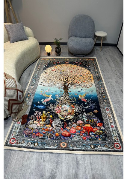 Mercan ve Deniz Kızı Figürlü Dekoratif Halı Desenli Yumuşak Dokulu Pamuk Yatak Odası Salon Halısı fiyatları