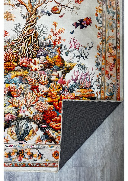 Mercan ve Ağaç Desenli Yumuşak Dokulu, Pamuk Taban, Yatak Odası & Salon Halısı MARS276 modelleri