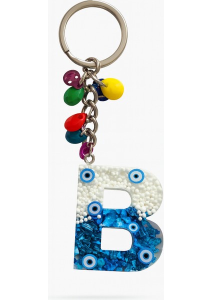Epoksi Harf Anahtarlık – B Harfi, Nazar Boncuklu ve Renkli Charm Detaylı