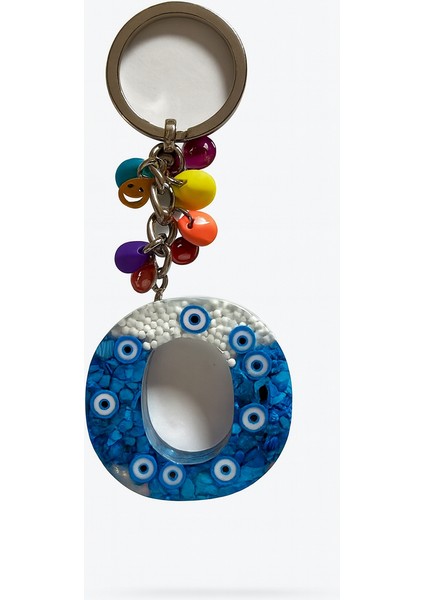 Epoksi Harf Anahtarlık – O Harfi, Nazar Boncuklu ve Renkli Charm Detaylı