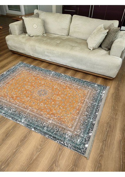 Mars 2186 Hardal Ton Temalı Geleneksel Motifli Etnik Desenli Vintage Yıkanabilen Dekoratif Halı indirimleri