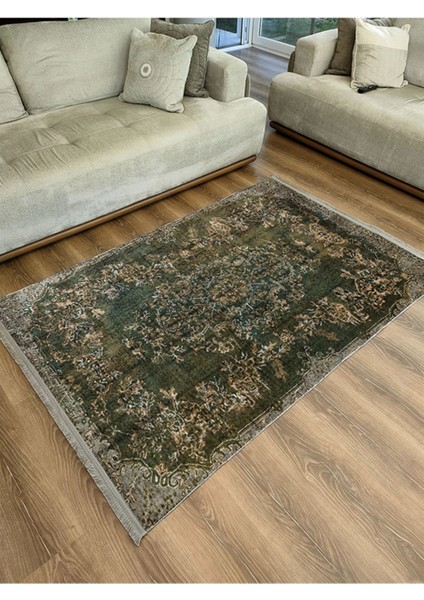 Yeşil Tonlarında Klasik Vintage Modeli Pamuk Dokuma Saçaklı Yakanabil