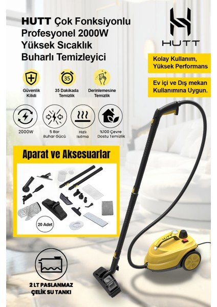 Profesyonel 2000W Yüksek Sıcaklık Buharlı Temizlik | Halı, Koltuk, Araç ve Mutfak Için