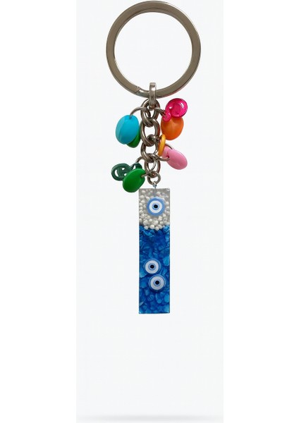 Epoksi Harf Anahtarlık – I Harfi, Nazar Boncuklu ve Renkli Charm Detaylı