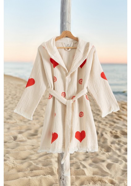 %100 Organik, El Işçiliği Taş Baskı Garson Boy Bornozu - Lovely