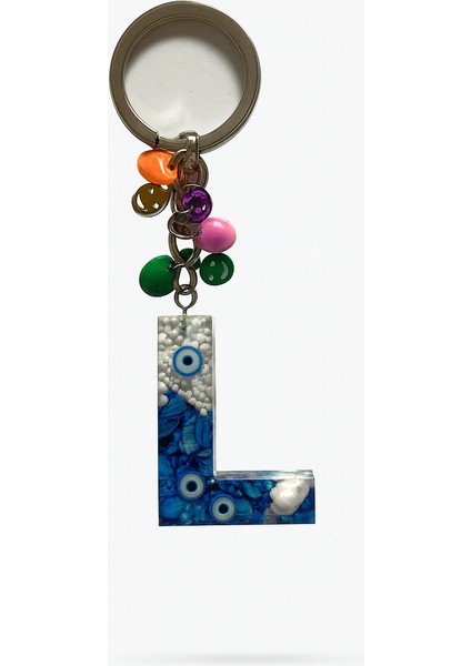 Epoksi Harf Anahtarlık – L Harfi, Nazar Boncuklu ve Renkli Charm Detaylı