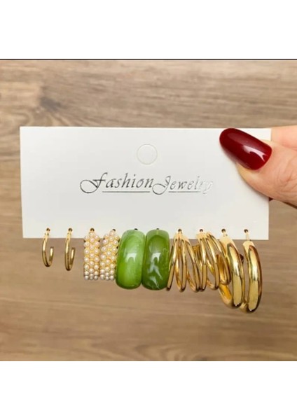 5 Çift Metal ve Akrilik Setten Oluşan Günlük Küpe Seti