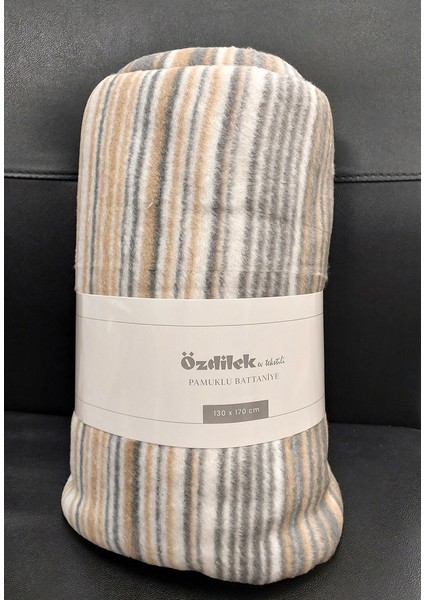 Pamuklu Dizüstü Tv Battaniye (130X170)-STRIPED Camel