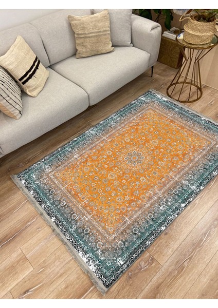 Mars 2186 Hardal Ton Temalı Geleneksel Motifli Etnik Desenli Vintage Yıkanabilen Dekoratif Halı fiyatları