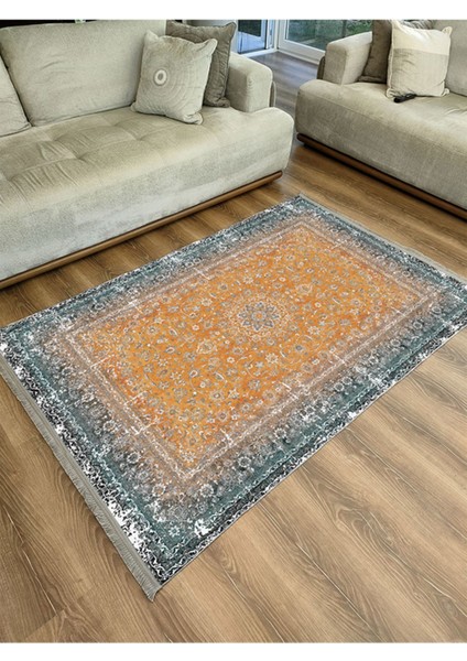 Mars 2186 Hardal Ton Temalı Geleneksel Motifli Etnik Desenli Vintage Yıkanabilen Dekoratif Halı fırsatları