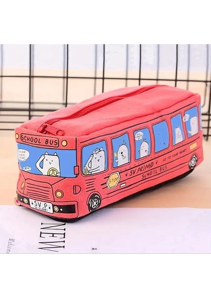 1 Adet / Otobüs Kalem Kutusu Kırmızı Büyük Kapasiteli Okul Otobüsü