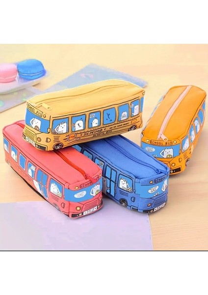 1 Adet / Otobüs Kalem Kutusu Kırmızı Büyük Kapasiteli Okul Otobüsü modelleri