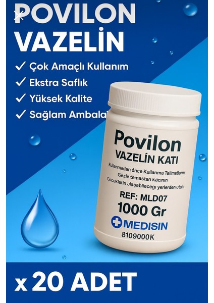 %100 Saf Katı Vazelin 1000 ml – Cilt Koruyucu ve Nemlendirici – El, Yüz, Vücut Için x 20 Adet