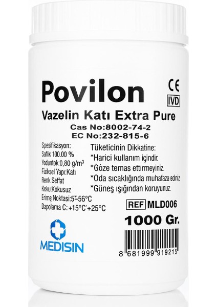 %100 Saf Katı Vazelin 1000 ml – Cilt Koruyucu ve Nemlendirici – El, Yüz, Vücut Için x 20 Adet indirimleri