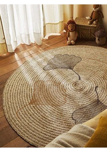 Floral Desenli Örgü Yuvarlak Natural Çift Taraflı Halı Boho 907 modelleri