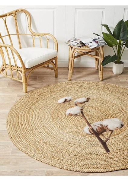 Boho 921 Pamuk Tema Etnik Örgü Yuvarlak Natural Renk Çift Taraflı Halı
