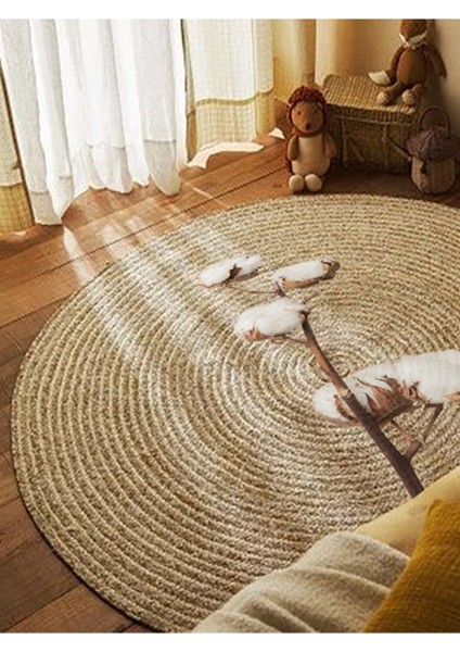 Boho 921 Pamuk Tema Etnik Örgü Yuvarlak Natural Renk Çift Taraflı Halı modelleri