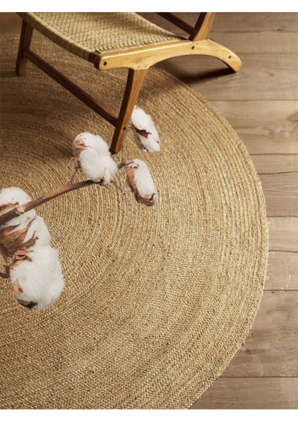 Boho 921 Pamuk Tema Etnik Örgü Yuvarlak Natural Renk Çift Taraflı Halı fırsatları