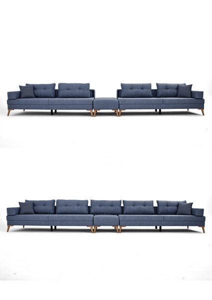 Zeri Modüler Yataklı Koltuk Takımı & 2 Adet Üçlü Kanepe & Puflu Köşe Takımı (3+3) - Mavi - 119 modelleri