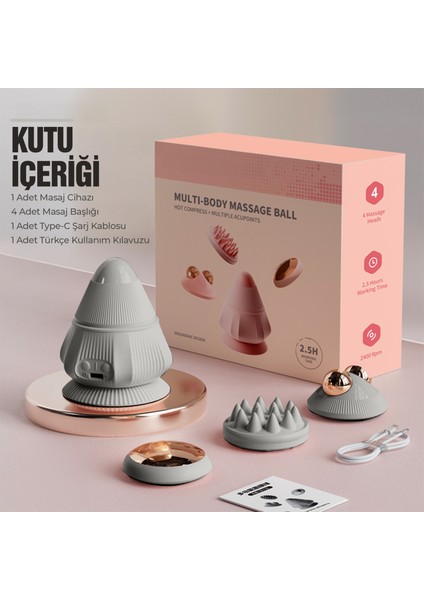 4 Başlıklı Silikon Vücut Masaj Aleti – Şarjlı | 2 Kademe Isıtmalı, 3 Masaj Modlu fırsatları