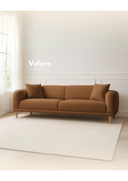 Lara Sırt Mekanizmalı Üç Adet Üçlü Kanepe & Yataklı 3'lü Koltuk (3+3+3) - Kiremit