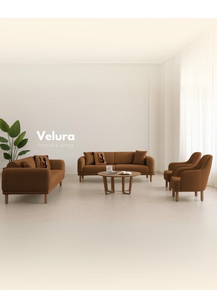 Lara Sırt Mekanizmalı Üç Adet Üçlü Kanepe & Yataklı 3'lü Koltuk (3+3+3) - Kiremit fırsatları