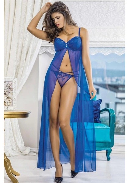 Balenli Destekli Dolgulu Askısız Straplez Çıkabilen Tül Aksesuarlı Dantelli Sütyen ve String Takım