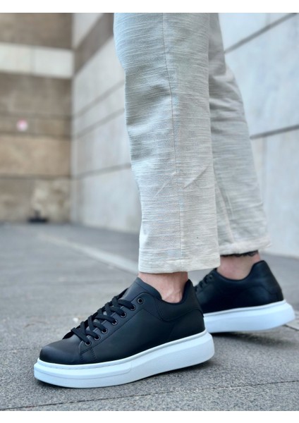 ET0547 Kalın Yüksek Taban Siyah Beyaz Bağcıklı Spor Erkek Ayakkabı fiyatları