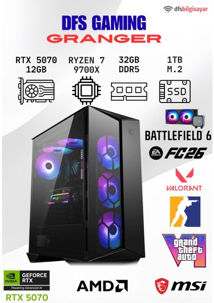Dfs Gamıng Granger Ryzen 7 9700X-B650M-RTX 5070 12GB-32GB Ddr5 Ram-1tb M.2 Ssd-Oyuncu Bilgisayarı Sistem Tavsiyesi