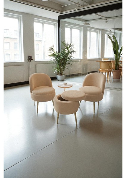 Lorıane Teddy Peluş Berjer ve Puf 3’lü Takım – Salon, Balkon ve Ofis Için Konforlu Çay Seti fırsatları