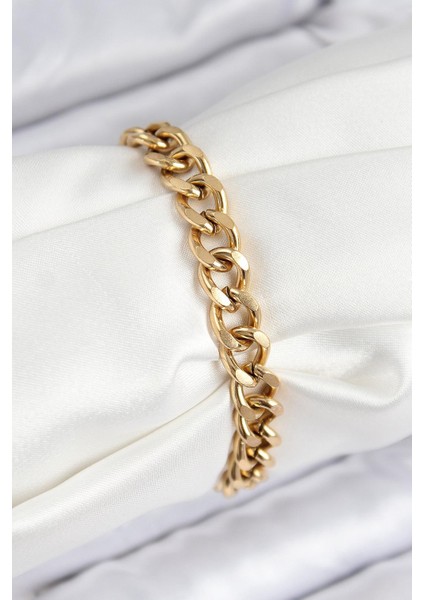 Çelik Klasik Kalın Zincir Model Gold Renk Kadın Bileklik