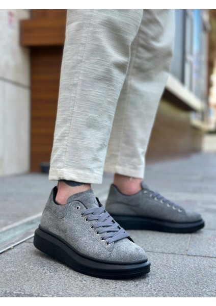 ET0547 Kalın Yüksek Taban Gri Siyah Süet Bağcıklı Spor Erkek Ayakkabı fırsatları