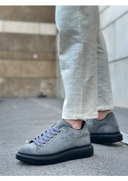 ET0547 Kalın Yüksek Taban Gri Siyah Süet Bağcıklı Spor Erkek Ayakkabı indirimleri
