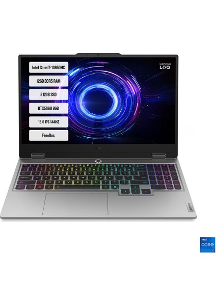 Loq 15IRX10 83JE00ETTR I7-13650HX 12GB Ddr5 512GB SSD RTX5060-8GB 15.6" IPS 144Hz Dos