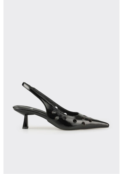 Siyah Deri Kadın Topuklu Ayakkabı