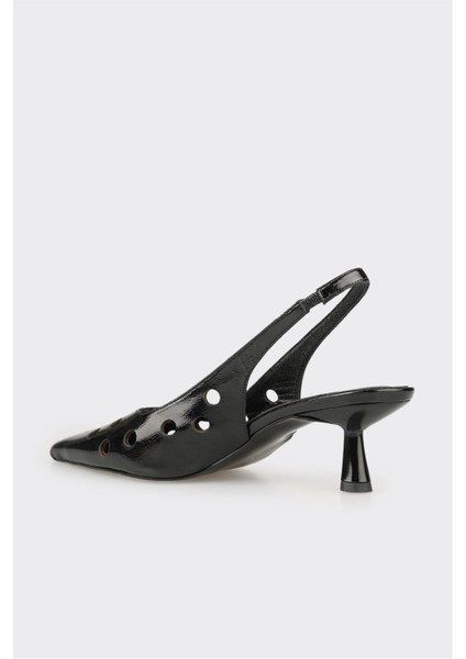 Siyah Deri Kadın Topuklu Ayakkabı modelleri