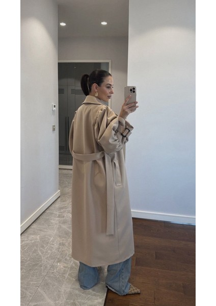 Kadın Camel Balonkol Kruvaze Premium Trençkot fırsatları