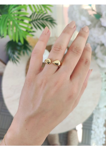 Kadın Bombeli Damla Tasarım Yüzük