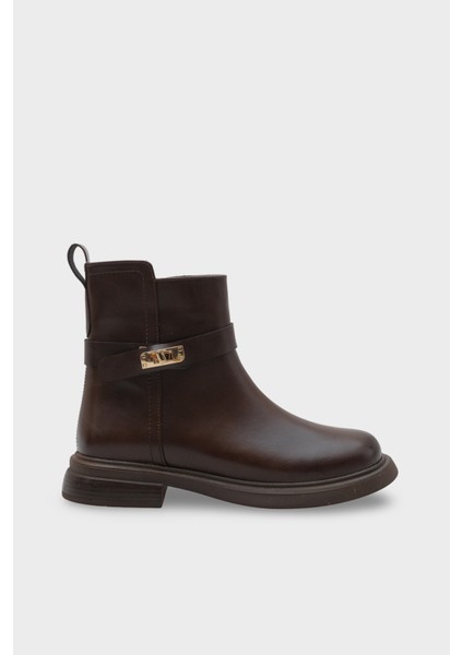 Kadın Tokalı Yandan Fermuarlı Günlük Bot Moley Kahve