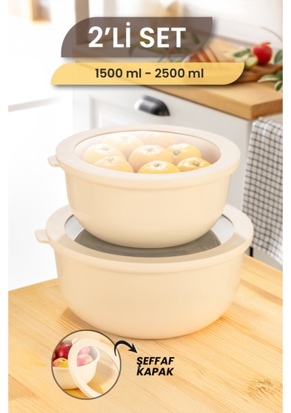 Ayza 2'li Yuvarlak Saklama Kabı Seti Mikrodalga ve Dondurucu Çok Amaçlı Mutfak Saklama Kabı 1,5-2,5l