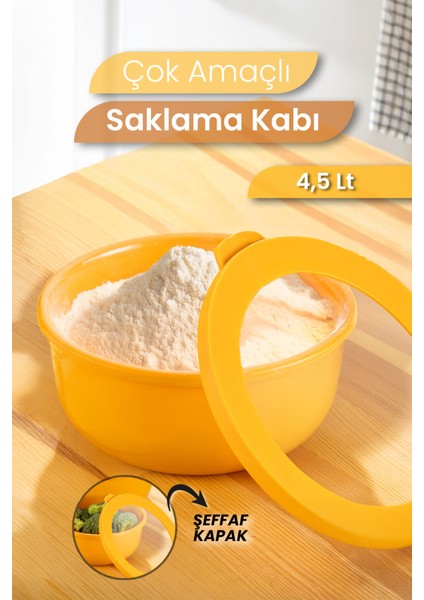 Ayza 4,5 Lt Hamur Yoğurma Kabı - Kapaklı Yuvarlak Badya Leğen - Çok Amaçlı Karıştırma Saklama Kabı