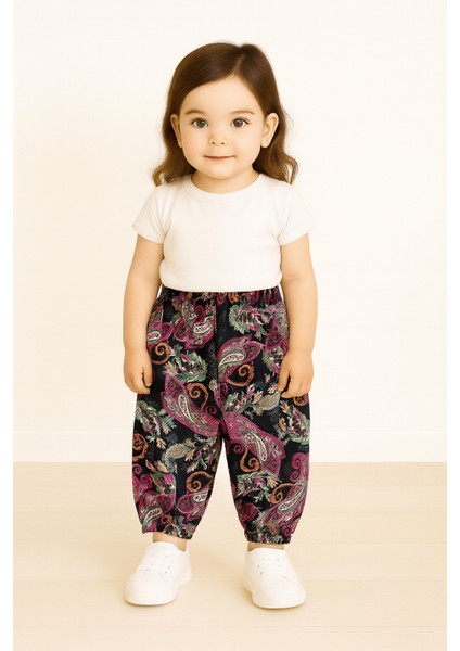 Kız Çocuk Lastikli Viskon Desenli Şalvar