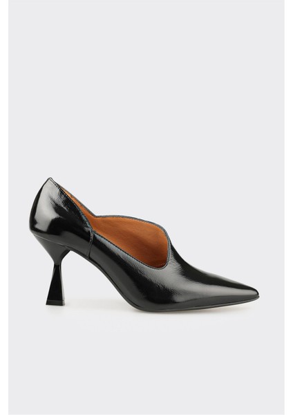 Siyah Deri Kadın Topuklu Ayakkabı