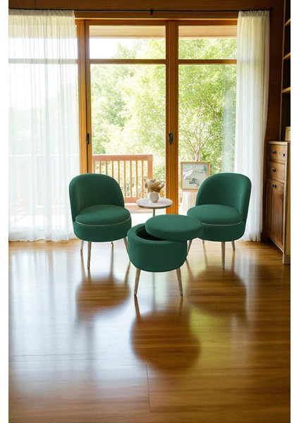 Lorıane Teddy Peluş Berjer ve Puf 3’lü Takım – Salon, Balkon ve Ofis Için Konforlu Çay Seti