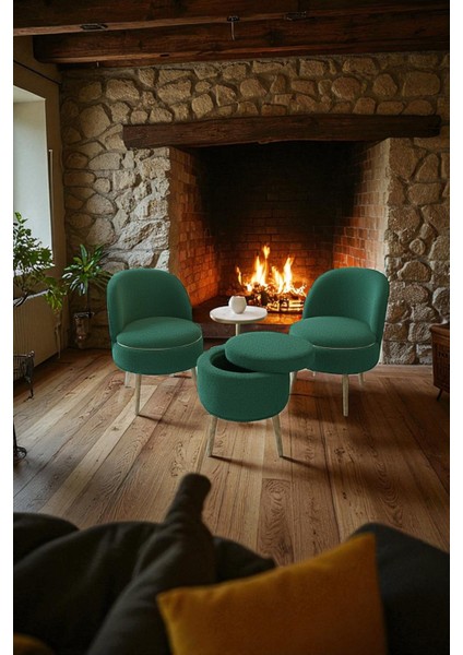 Lorıane Teddy Peluş Berjer ve Puf 3’lü Takım – Salon, Balkon ve Ofis Için Konforlu Çay Seti fırsatları