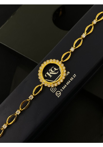925 Ayar Gümüş Çeyrek Altın Takmak Için Gümüş Kadın Bileklik (17+3cm) (Altın Yaldızlı) Kg2