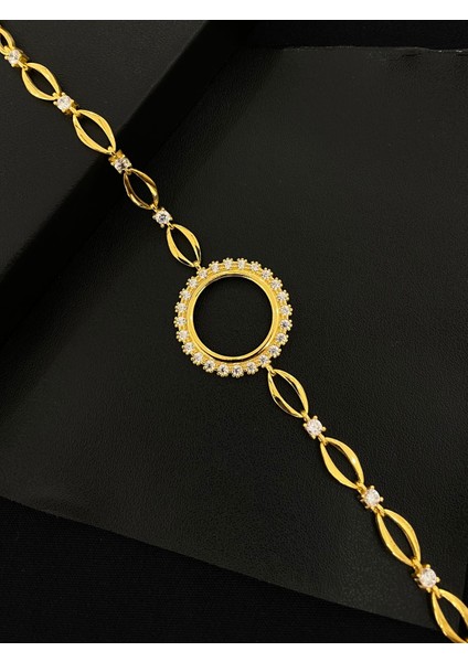 925 Ayar Gümüş Çeyrek Altın Takmak Için Gümüş Kadın Bileklik (17+3cm) (Altın Yaldızlı) Kg2 fırsatları
