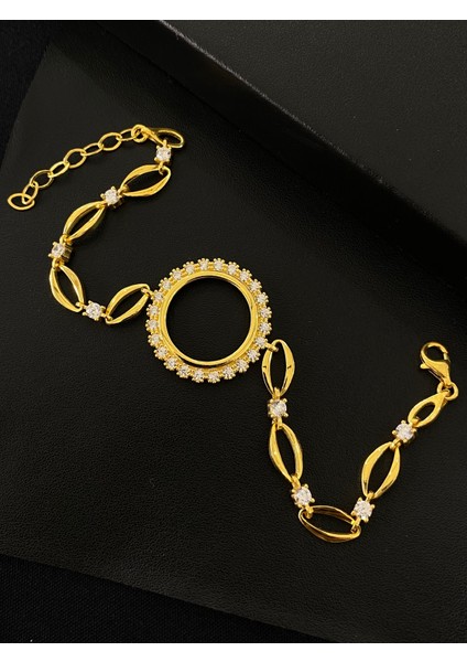 925 Ayar Gümüş Çeyrek Altın Takmak Için Gümüş Kadın Bileklik (17+3cm) (Altın Yaldızlı) Kg2